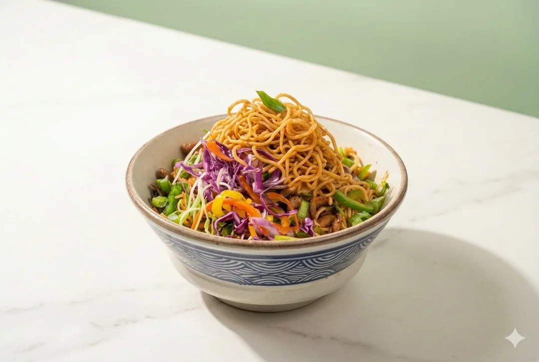 Wok-tossed noodles with crisp seasonal vegetables, garlic, and savory house chili oil.